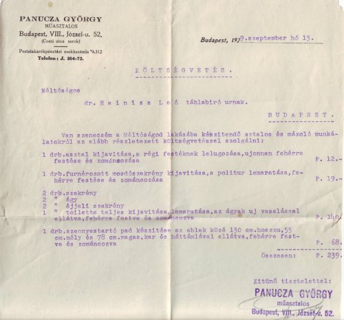 Asztalos árajánlat Asztalos árajánlat