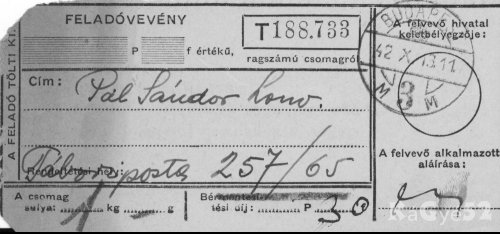 Postai csomagfeladó vevény Postai csomagfeladó vevény