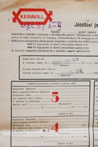 Keravill Jótállási jegy