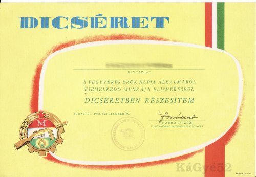 Dicsérő oklevél Dicsérő oklevél