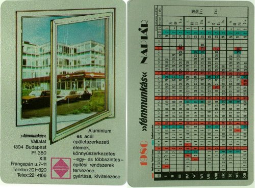 Fémmunkás naptár, természetesen fémből 1980