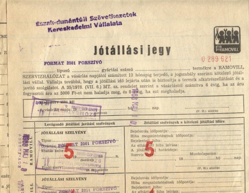 Format 2001 porszívó garanciajegy Format 2001 porszívó garanciajegy