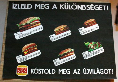 Burger King tálca papír