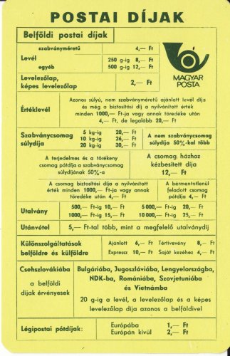 Postai díjak kártyanaptár Postai díjak kártyanaptár