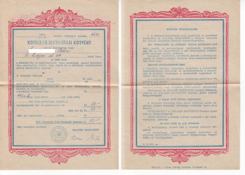 Kötelező biztosítás lakóépületre 1953 Kötelező biztosítás lakóépületre 1953