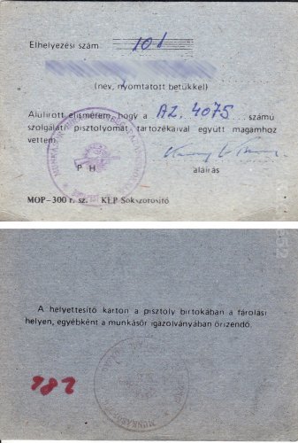 Elismervény pisztoly átvételéről