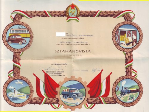 Sztahanovista oklevél 1954