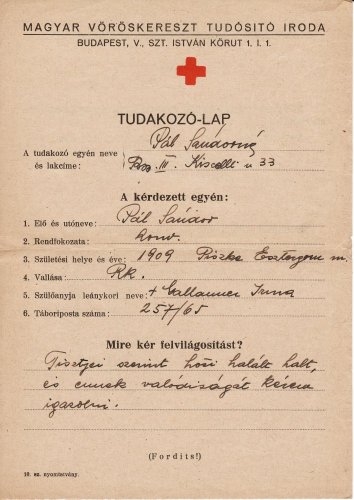 Vöröskereszt tudakozó lap Vöröskereszt tudakozó lap