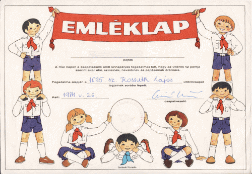 Úttörő emléklap Úttörő emléklap