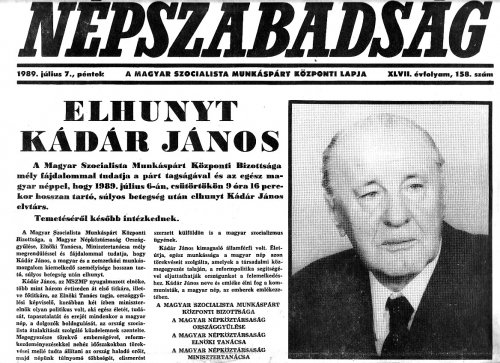 Kádár János elhunyt Kádár János elhunyt