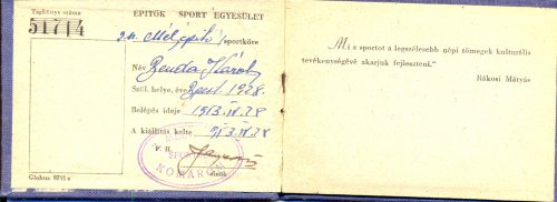 Építők Sport Egyesületi tagsági könyv Építők Sport Egyesületi tagsági könyv