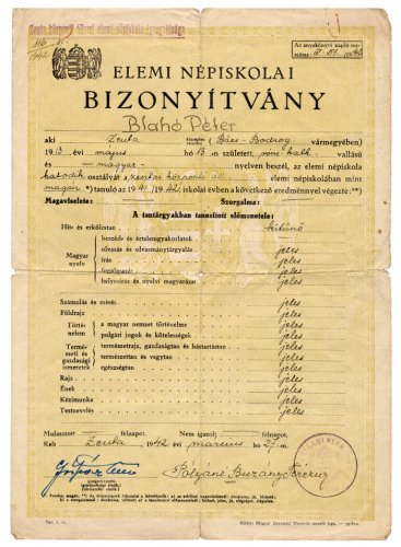 Elemi Népiskolai bizonyítvány Elemi Népiskolai bizonyítvány