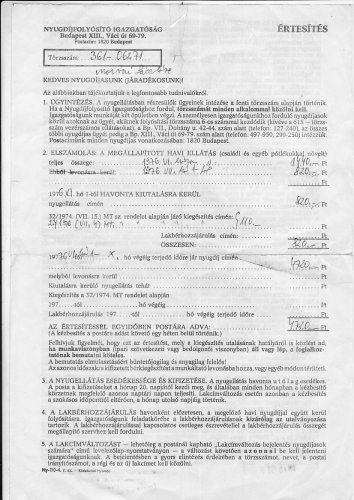 Értesités özvegyi nyugdij elszámolásáról