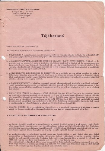 Tájékoztató a nyugdij folyósitásáról