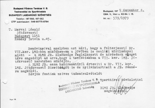 Értesités a Labdarúgó Szövetségtől Értesités a Labdarúgó Szövetségtől