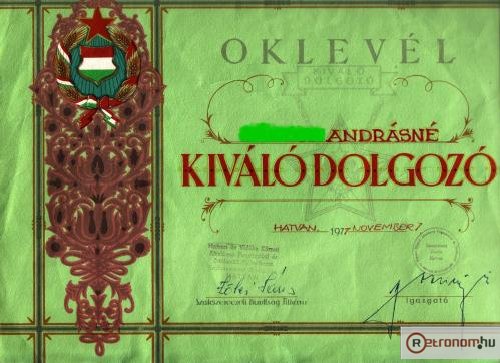 Kiváló dolgozó oklevél
