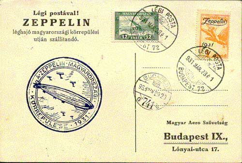 Zeppelin Budapesten boriték bélyeg Zeppelin Budapesten boriték bélyeg