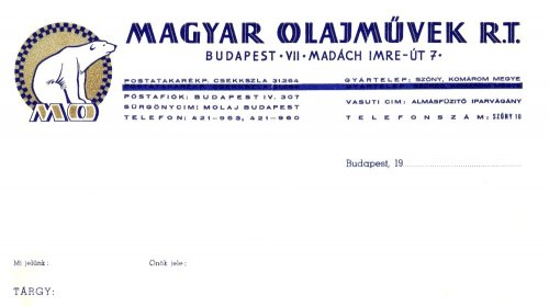 Magyar Olajművek Rt. céges levélpapírjának fejléce