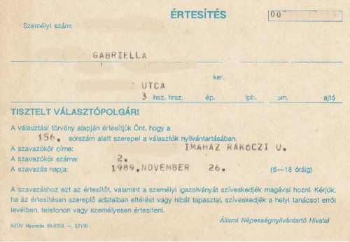 Választási értesítő 1989