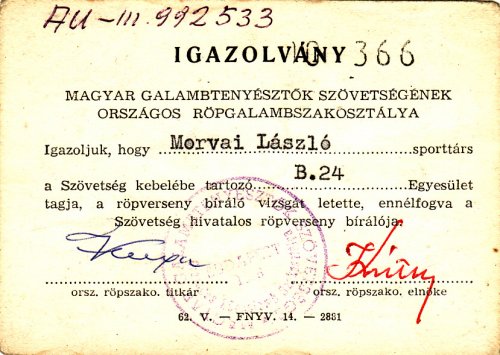 galambász biráló igazolvány galambász biráló igazolvány