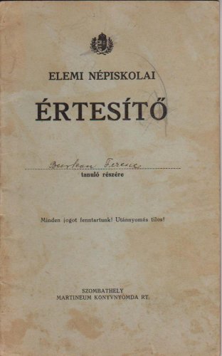 Elemi népiskolai értesítő Elemi népiskolai értesítő