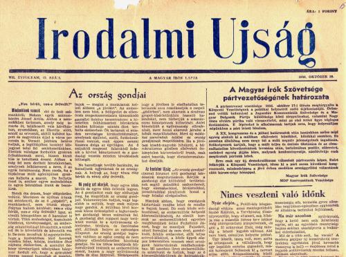 Irodalmi Újság - 1956 október 20. Irodalmi Újság - 1956 október 20.