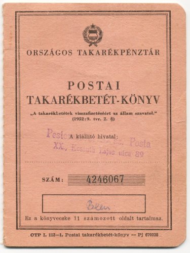 Postai takarékbetét-könyv Postai takarékbetét-könyv