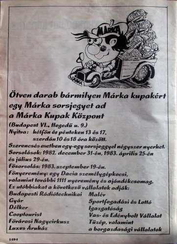 Márka üdítő kupak sorsjegy Márka üdítő kupak sorsjegy