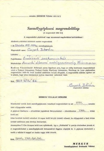 Személygépkocsi megrendelő lap Személygépkocsi megrendelő lap