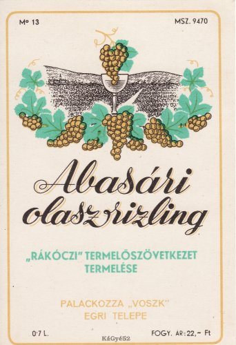 Abasári olaszrizling italcímke