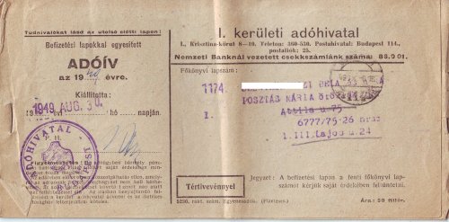 Adóív és néhány belső lap Adóív és néhány belső lap