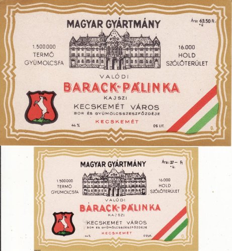 Barackpálinka italcímke