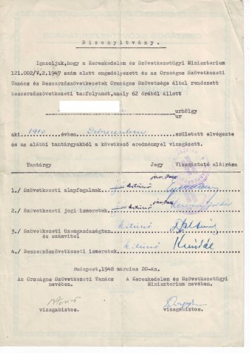 Beszerző tanfolyam bizonyitvány Beszerző tanfolyam bizonyitvány