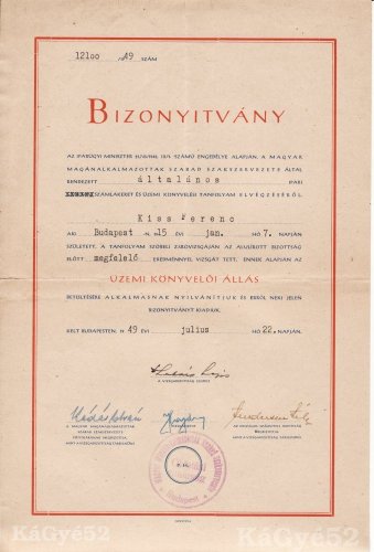 Bizonyítvány könyvelői tanfolyam elvégzéséről Bizonyítvány könyvelői tanfolyam elvégzéséről