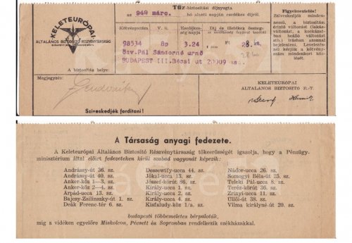 Tűzbiztosítási nyugta Tűzbiztosítási nyugta