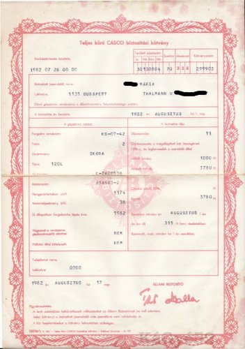 Casco biztositási kötvény