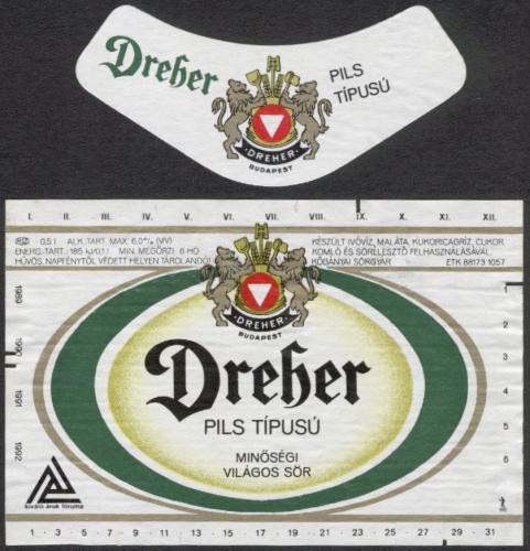 Dreher Pils sörcímke 1989