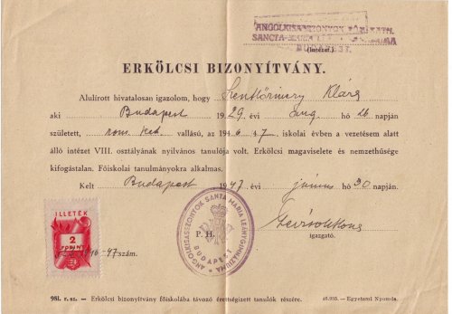 Erkölcsi bizonyítvány Erkölcsi bizonyítvány