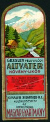 GESSLER FÉLE VALÓDI ALTVATER NÖVÉNY-LIKŐR címke