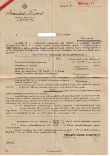 Hadikölcsön kötvény átértékelés 1944