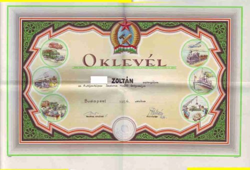 Kiváló dolgozó oklevél Kiváló dolgozó oklevél
