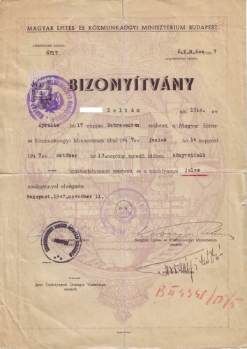 Könyvviteli bizonyítvány 1947 Könyvviteli bizonyítvány 1947