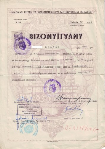 Lánghegesztő bizonyítvány 1948 Lánghegesztő bizonyítvány 1948