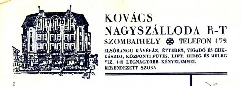 Szombathely Kovács nagyszálló levélfejléc