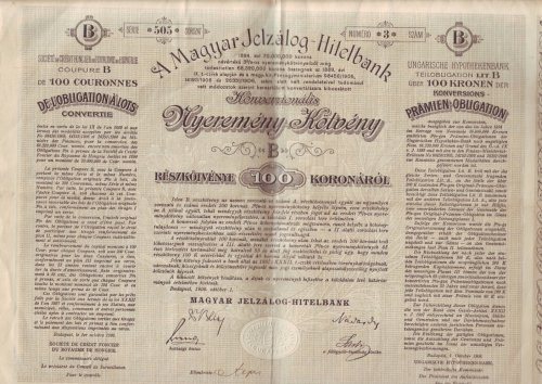 Nyeremény kötvény Magyar Jelzálog Hitelbank Nyeremény kötvény Magyar Jelzálog Hitelbank