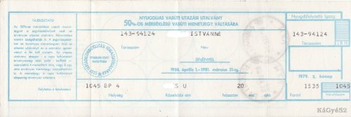 Nyugdíjas vasúti utazási utalvány Nyugdíjas vasúti utazási utalvány