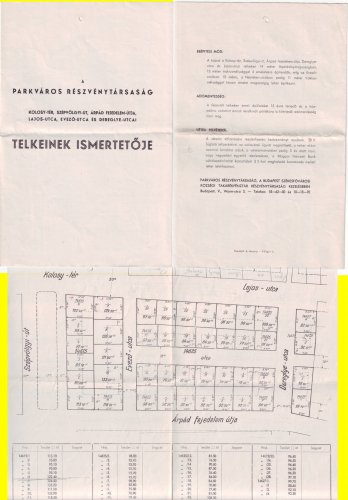 Parkváros Rt telkeinek ismertetője Parkváros Rt telkeinek ismertetője