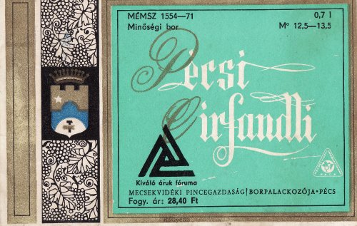 Pécsi cirfandli italcímke Pécsi cirfandli italcímke