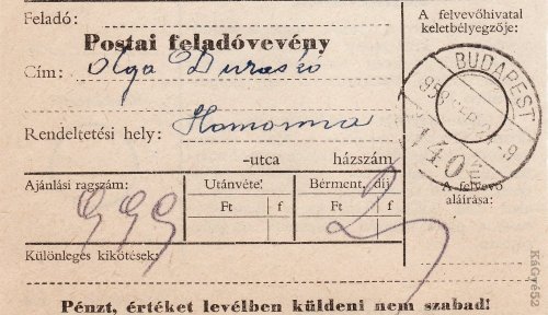 Postai feladóvevény Postai feladóvevény