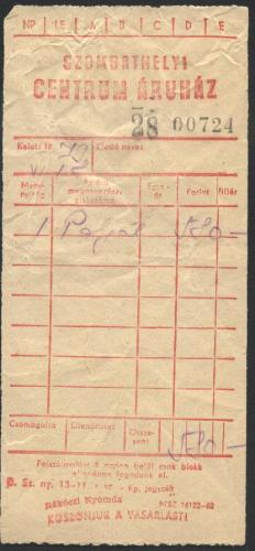 Centrum Áruház számla